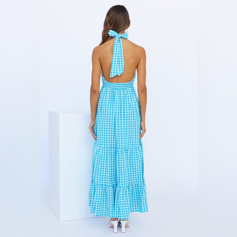🦋 Hello Molly Blue Gingham Halter Maxi Dress - Picture 4 of 11